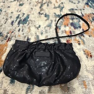 Sequin Black Dress Fancy Clutch Crossbody Bag Satin Trim Purse Party Handbag